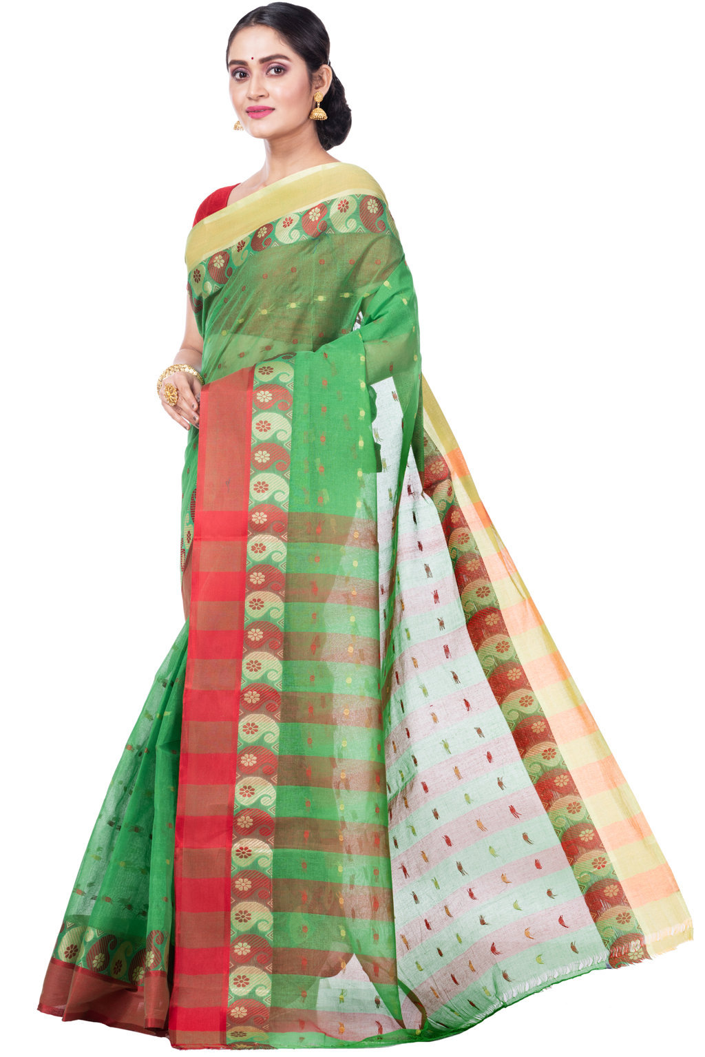 Green Pure Cotton Amkolka_Par Tant Saree (477)